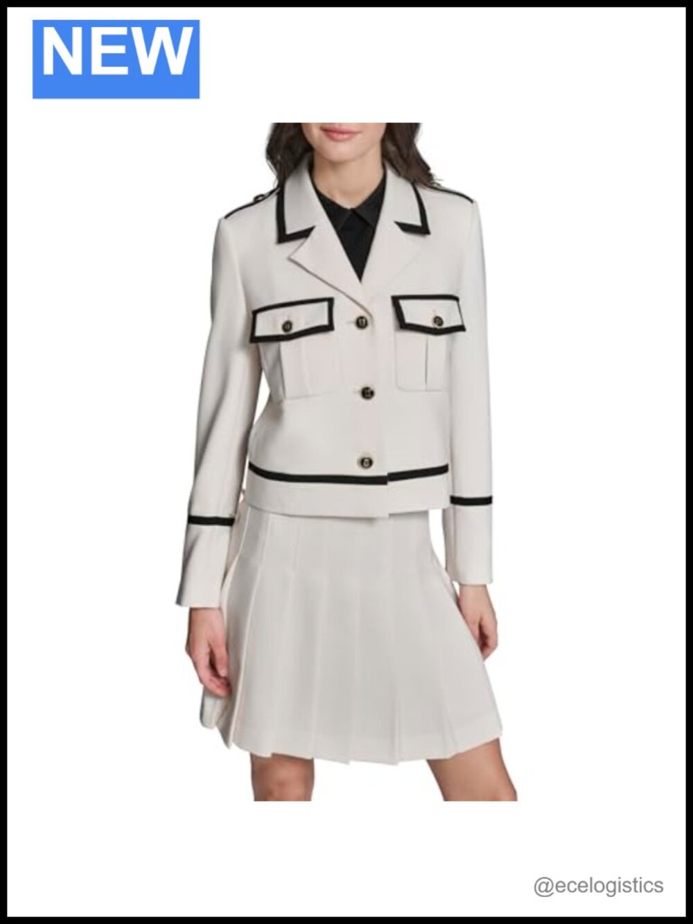 Karl Lagerfeld Women's Cropped Suiting Jacket Long Sleeve Polyester Blend